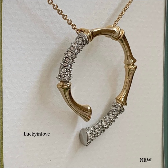 Alexis Bittar Gold & Silver Crystal Horseshoe Bamboo Pendant Adjustable Necklace - Picture 2 of 9